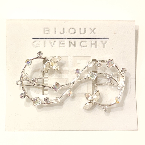 Vintage Givenchy Silver Tone Swarovski Crystal Floral Hair Barrette Clip NWT main image 13